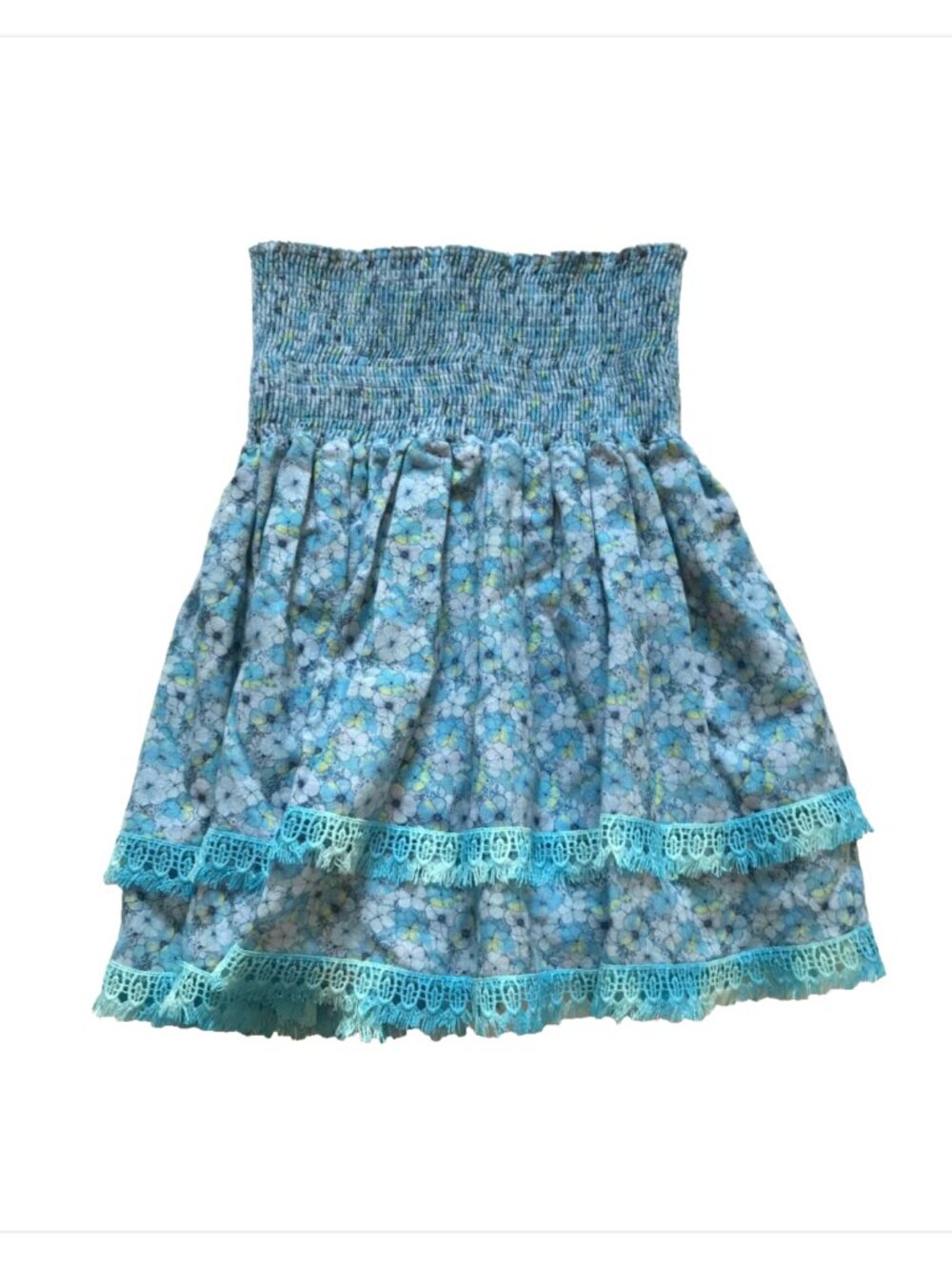 NWT Peixoto Belle Smocked Mini Skirt Womens Medium Blue Floral Tiered High Rise